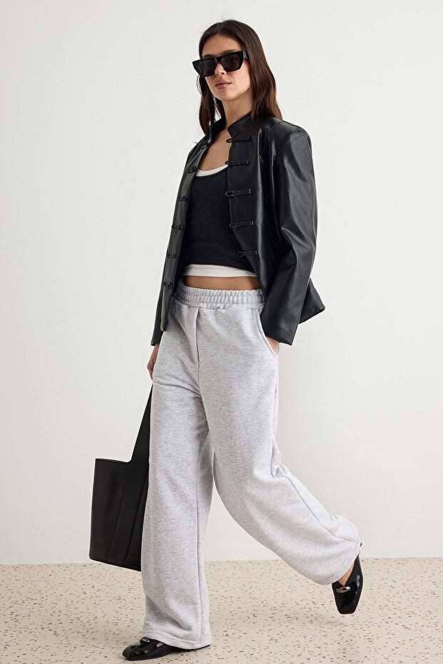 Gray Melange Elastic Waist Basic Jogger Drawstring Knitted Sweatpants Twoaw26Ea00016