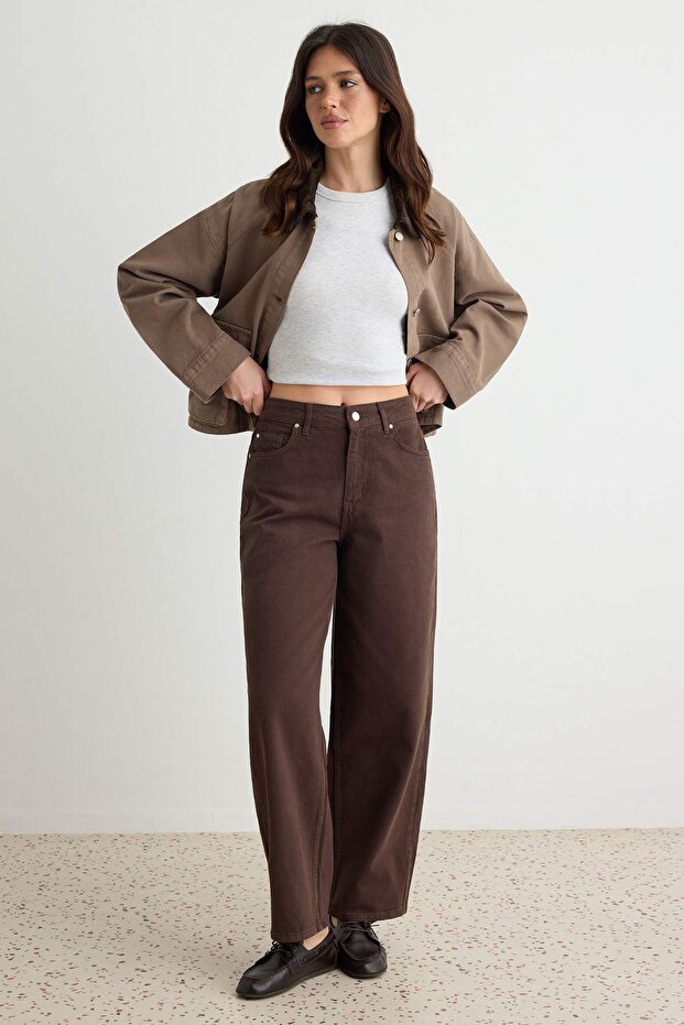 Kahverengi Normal Bel Bol Kesim Baggy Jeans TWOAW26JE00052