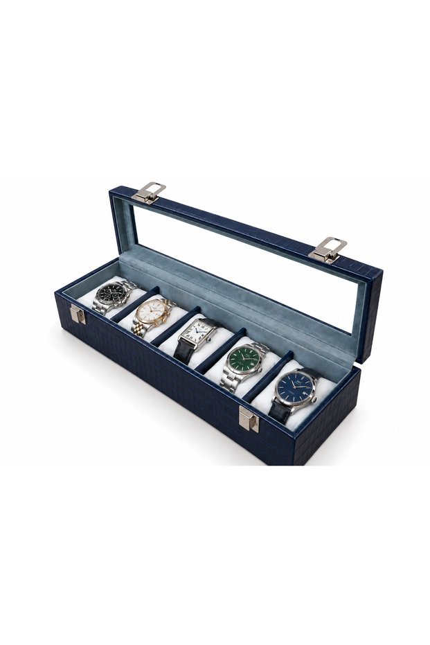 Watch Box 5 Pieces Dark Blue Crocodile