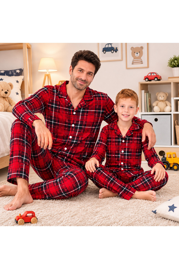 Father and Son Matching Button-Down Long-Sleeved Pajama Set (Price Is for One Set)