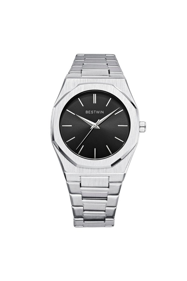 Silver black Luxury unique watches for men alloy steel with quartz watches simple line dial business