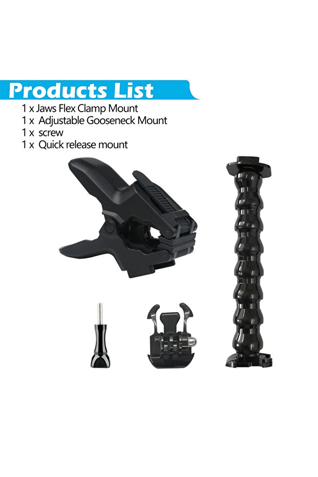 Jaws with Gooseneck Jaws Flex Clamp Mount Adjustable Gooseneck Holder for GoPro Hero 13 12 11 10 9 8