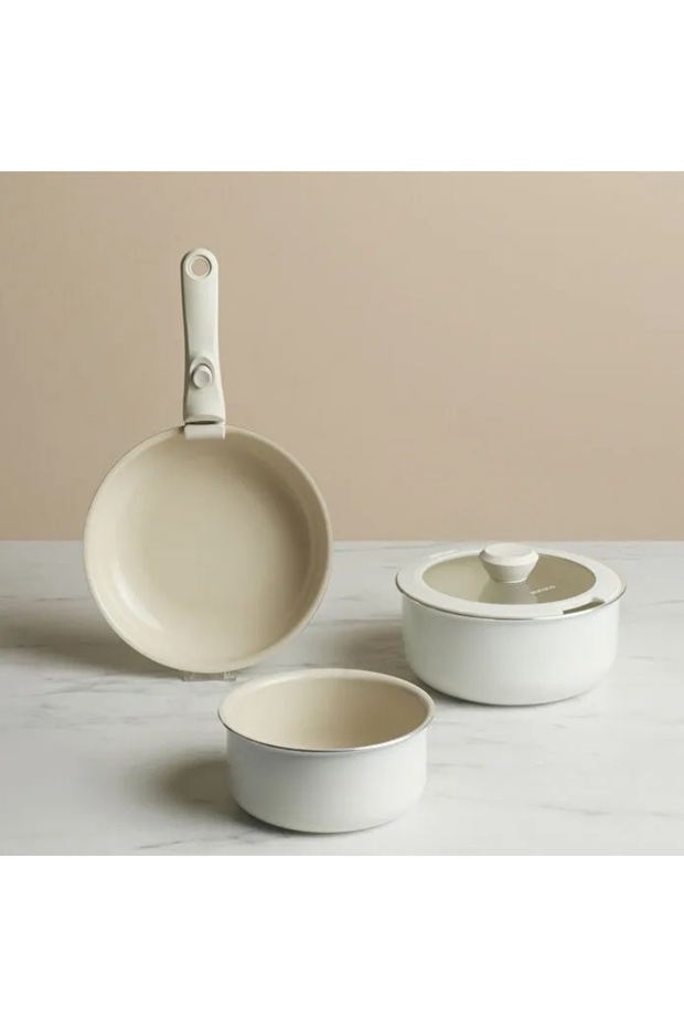 X Refika Swiss Crystal Almond Cream Easy Clip 5 Piece Cookware Set