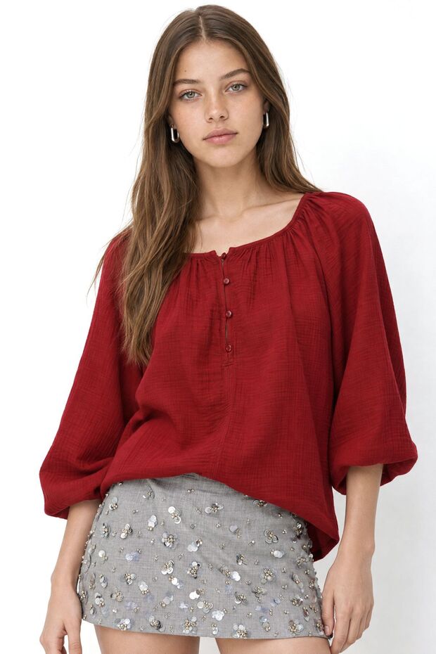 Mixray Buttoned Muslin Blouse