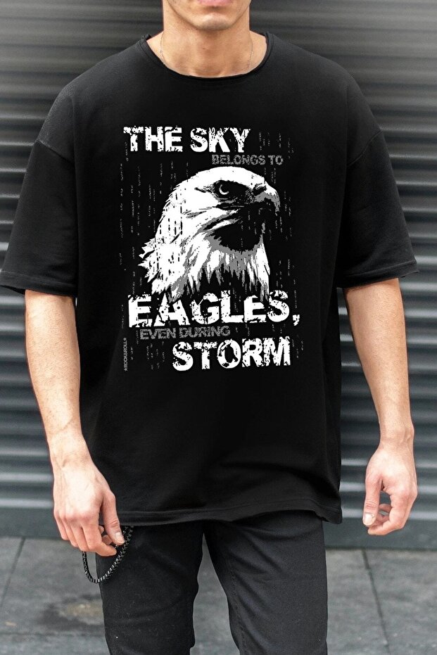 Men's Black Eagle of the Skies Oversize Short Sleeve T-shirt