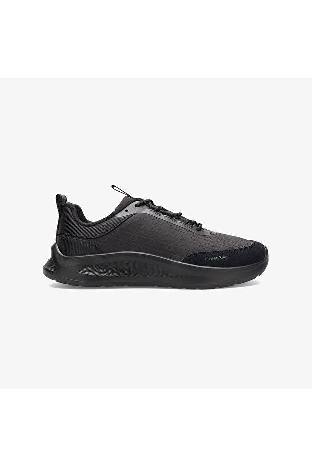 Men's Thick Heel Leather Laced Comfortable Sole Black Sneaker