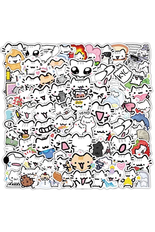 72PCS 72PCS Line Kitten Daily Graffiti Sticker Cute Cat Cartoon Decal for Laptop Phone Guitar