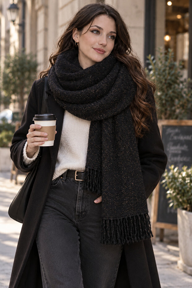 Sim Stripe Tassel Mohair Ipmakarna Shawl & Scarf