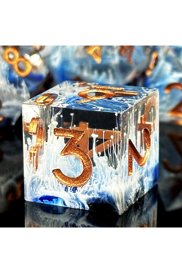 Blue 7pcs Semi-Transparent Handmade Resin Polyhedral Dice Set for DnD, RPG Board Games - Includes D2