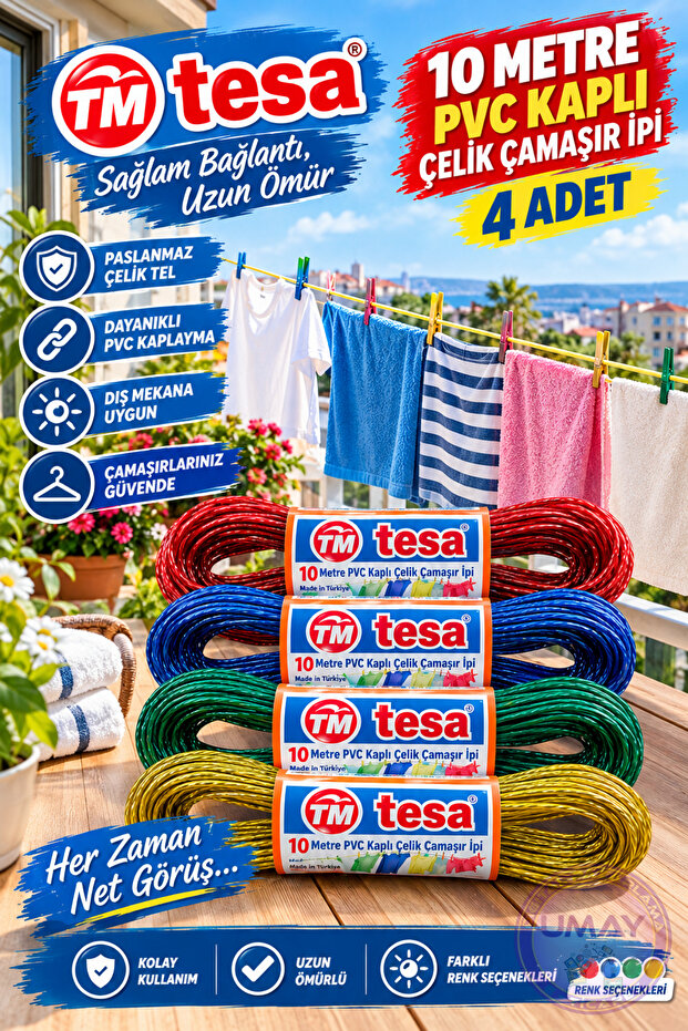 Tesa Pvc Coated Steel Clothesline 10 Meters (4 Pcs)