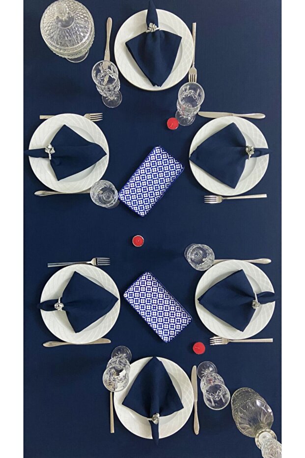 Linen Look Bougainvillea Navy Blue Carefree Tablecloth