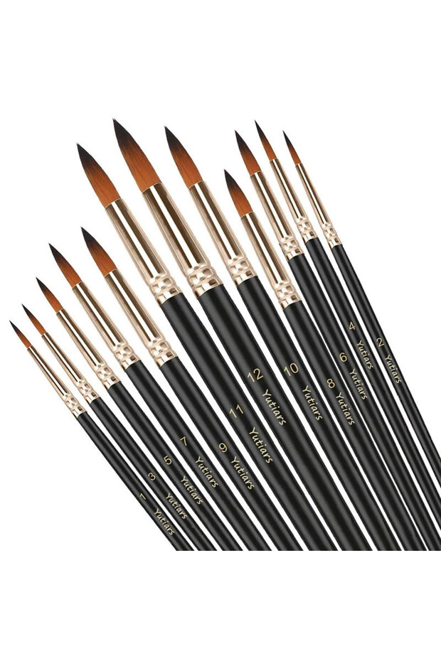 round 12pcs Paint Brushes Set Professional Paint Brush Round Pointed Tip Nylon Hair Acrylic Brush fo