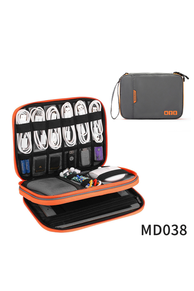 Grey Electronic Organizer,Travel Cable Organizer,Double Layer Electronics Accessories Bag for Tablet