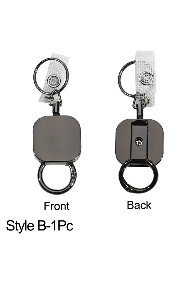 Style B-1Pc Retractable Keychain Badge Reel Holders Metal Heavy Duty With Carabiner Belt Clip And Ke