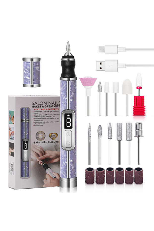 Purple Plus Cordless Electric Nail File Set 4 Adjustable Speeds for Acrylic Nails Nail Edge Shaping