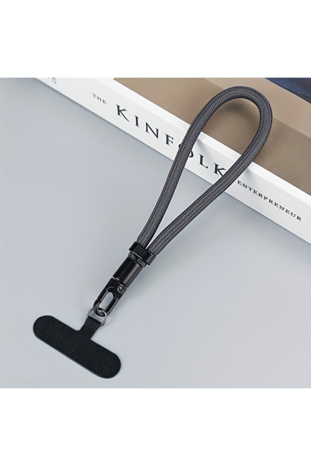 grey Universal Adjustable Phone Lanyard Self-locking Anti-drop Design Durable Short Wrist Strap for