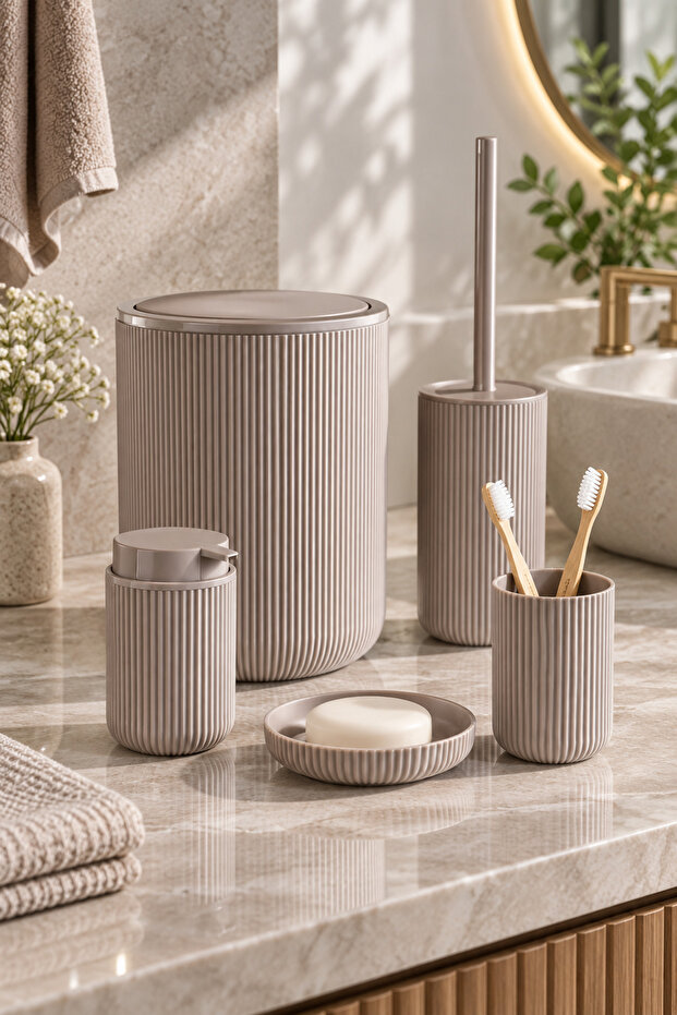 Round Beige Pro 5 Piece Bathroom Set