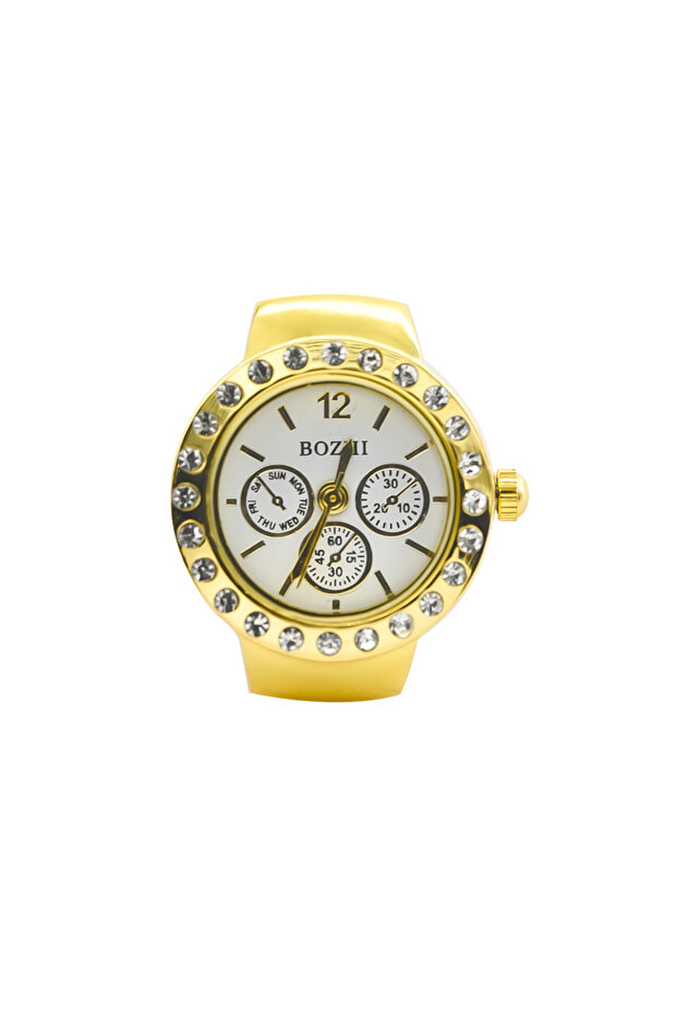 golden New Hot Sales Creative Diamond Set British Ring Watch Alloy Shell Finger Round Dial Couple Me