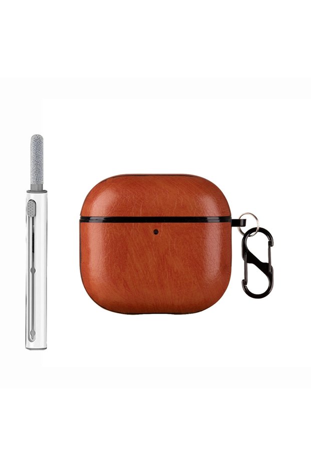 For AirPods 4 Brown add Clear Pen Retro Leather PU Case For AirPods 4 4th ANC 2024 Cover With Cleane