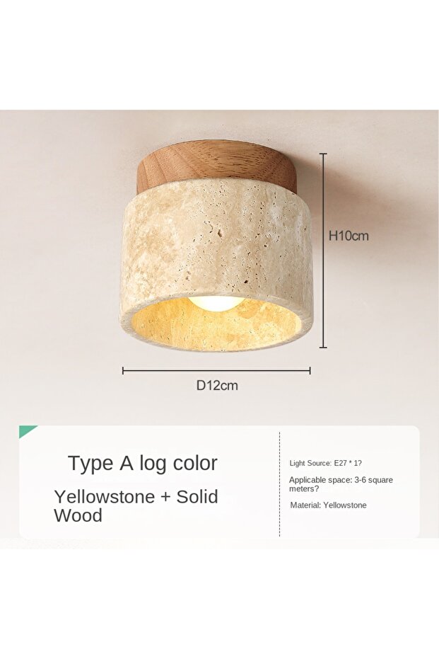 Log wood color Led Ceiling Lamp Surface Mounted Downlight Japanese Style Stone Wood Light Round 110V