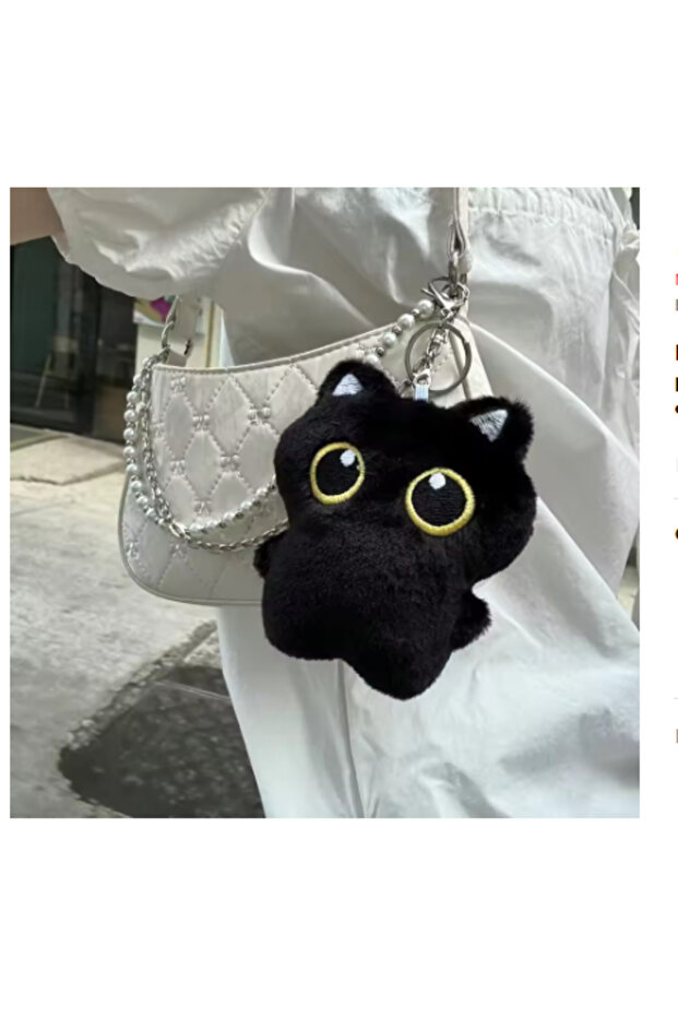 lobster clasp Cute Black Cat Plush Toy Keychain, Cartoon Kitten, Soft Stuffed Doll Pendant, Car Key,