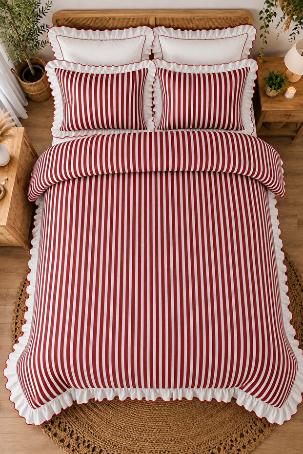 Striped Ruffled Double Duvet Cover Set | 200 X 220 cm