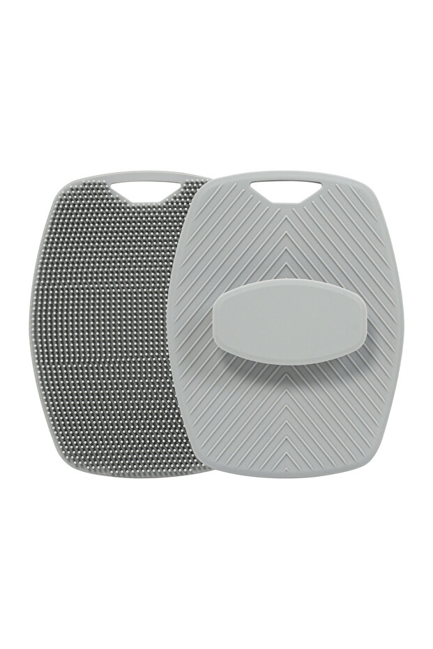 grey Exfoliating Silicone Brush Cleanser No Slip Handle Body Scrubber Cleans and Massages Skin Bathr