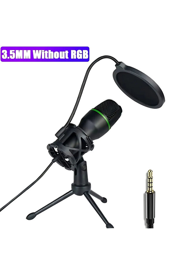 3.5mm without RGB Professional Condenser Microphone Kit, RGB Lighting & Tripod Stand, Perfect for St