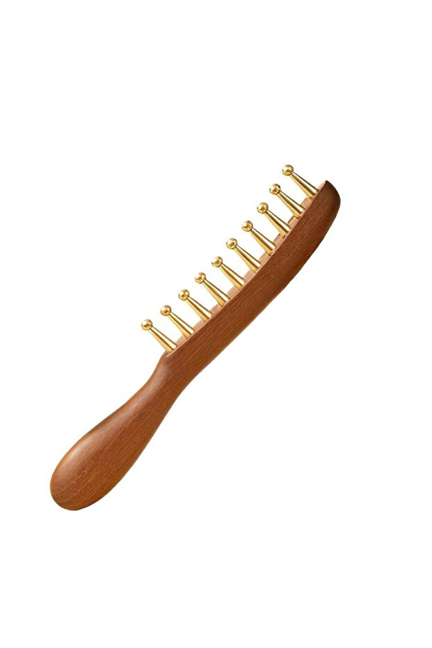 Type D Meridians Massage Comb Copper Sandalwood Meridians Fine Tooth Comb Needling Guasha Scalp Mass