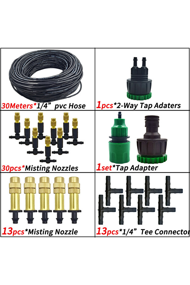 30M 15M-30M Outdoor Misting Cooling System Garden Irrigation Watering 1/4'' Brass Atomizer Nozzles 4