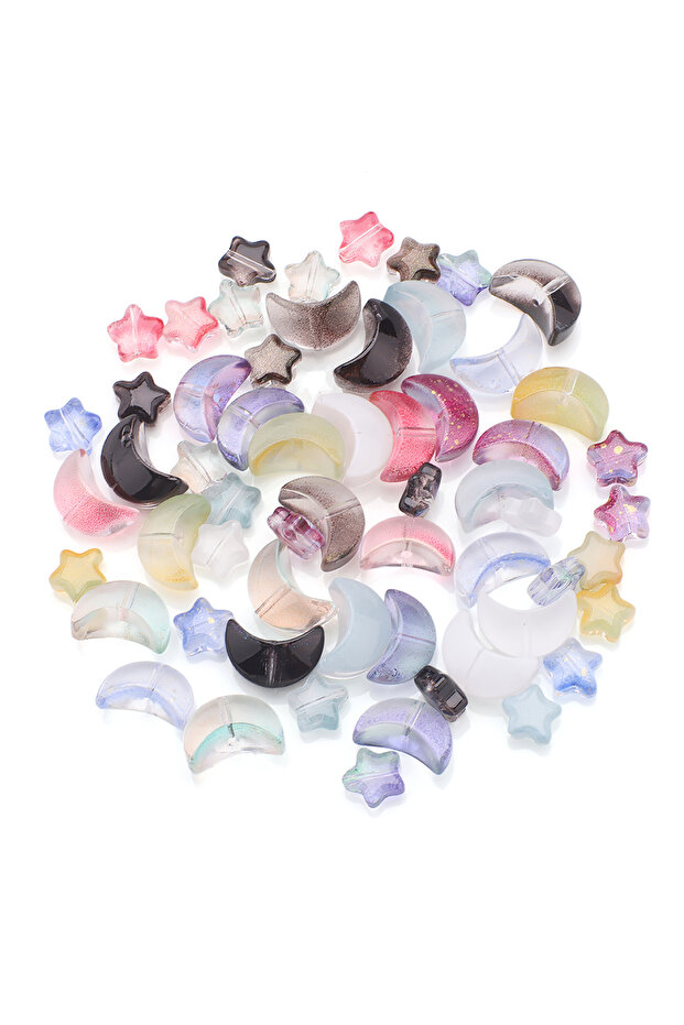 MULTI 60Pcs Crystal Star Moon Pendants Mixed Glass Loose Beads Crafts for DIY Jewelry Making Handmad
