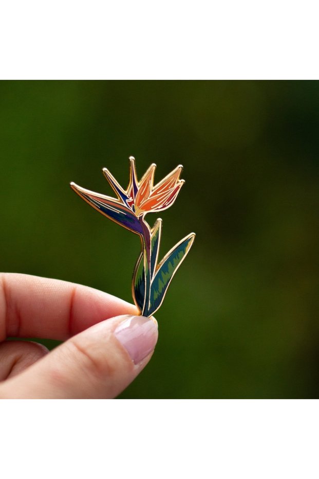 A Beautiful Flower Hard Enamel Pin Bird of Paradise Plant Badge Orange Tropical Jewelry Gifts for N.