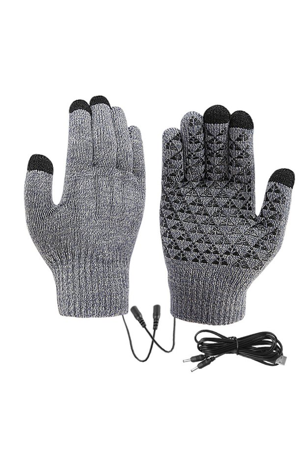 One Size Gray Rechargeable Electric Heated Gloves USB Heated Knitted Gloves Skiing Climbing Motorcyc