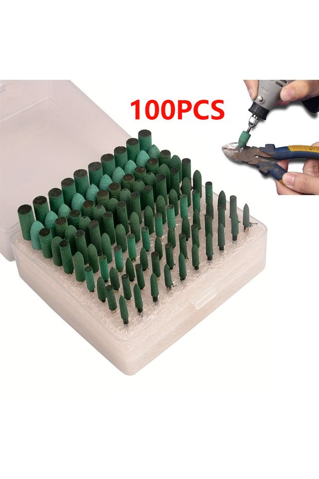 100PCS 100pcs Rubber Grinding Heads,3mm Shank Assorted Accessory, Mounted Point Wheel Head Kit for D