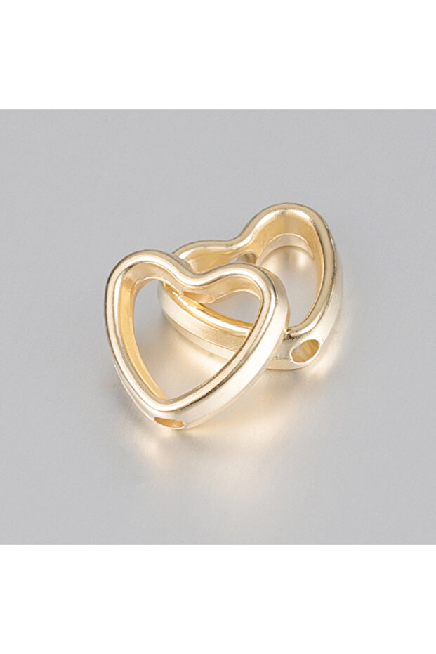 KC Golden 50pcs Heart Frame Wrapped Bead Double Stright Hole Spacers Loose Beads for Jewelry Making