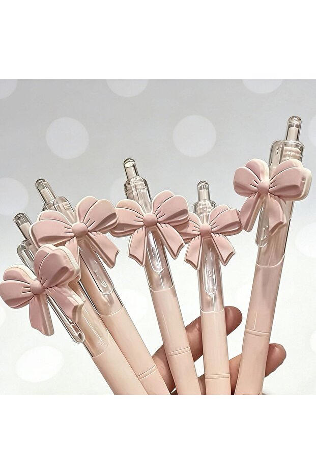 5Pcs 5Pcs Kawaii Pink Bow Retractable Gel Pens 0.5mm Large Capacity Smooth Writing Black Ink Pen Aes