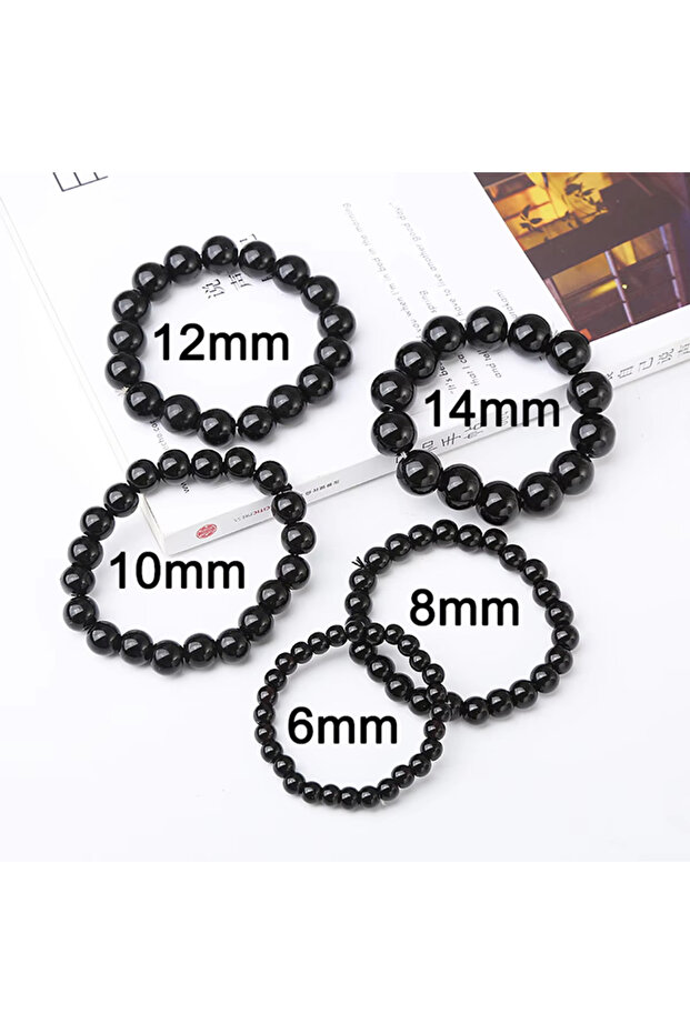 black 6 MM Nature Onyx Bracelet With Stone for Men Natural-Stone Shiny Black Obisidian Handmade-Brac