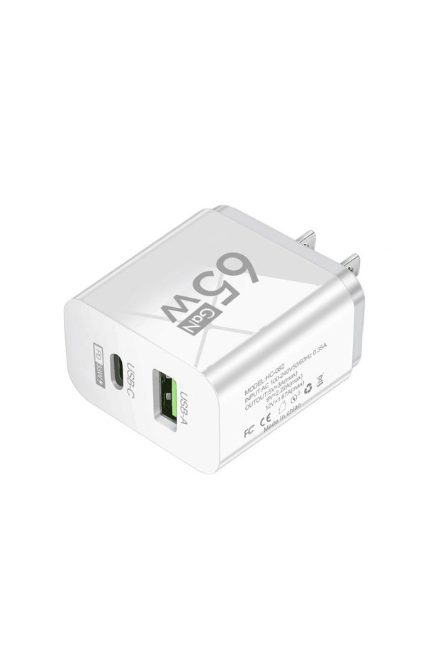 White US USB C Charger 65W GaN Type C Fast Charging Phone Charger Adapter For iPhone Samsung Xiaomi
