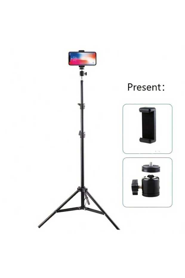 black 1pc 63-inch With Foldable Tripod & Phone Holder Clip 160.02 Cm Multifunctional Tripod, Tripod