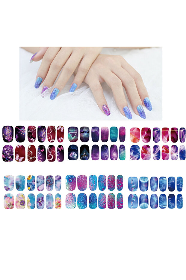 6 Sheets 6 Sheets Vibrant Full Wrap Nail Polish Stickers Self-Adhesive Nail Decals for DIY Nail Art