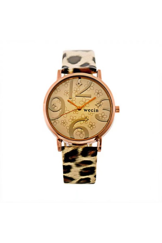 bronze Fashion Lady Personality Leopard Print Watch with Creative Font Dial Gift Watch