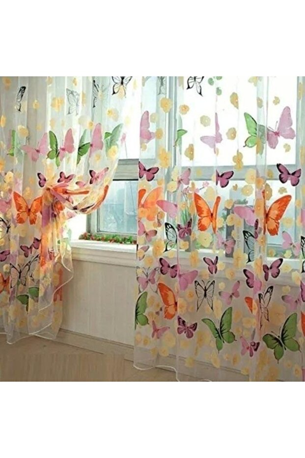 1PC 1PC Rod Pocket New Beautiful Window Curtain Large Butterfly Print Screens