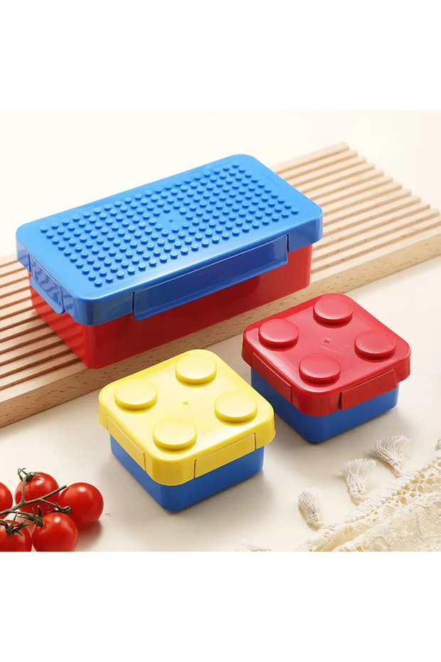 without bag blue Portable Sealed Lunch Box Color Building Blocks Splicing Children's Student Lunch B
