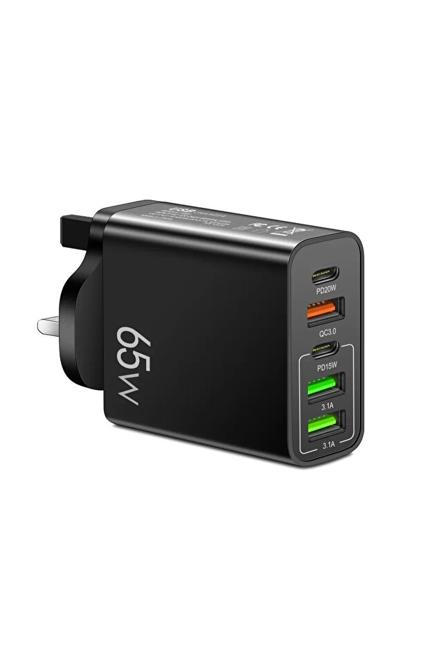 UK Plug Black 65W 5 Ports USB C Charger Fast Charging Phone Charger Power Adapter For iPhone Samsung