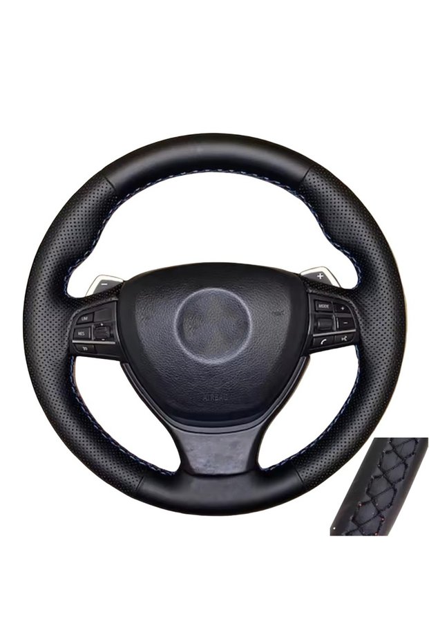 Black Thread For BMW 5 6 7 Series F10 F07 F06 F12 F13 F01 F02 Auto Braid On The Steering Wheel Cover