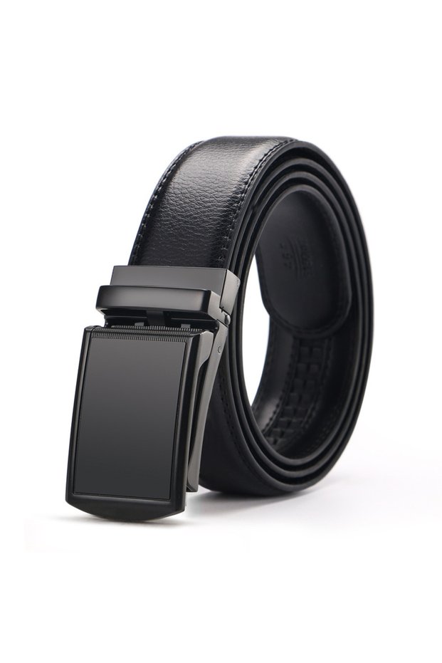 125cm Black buckle Black Men Genuine Leather Belt Metal Automatic Buckle Ratchet Cowskin Belts for J