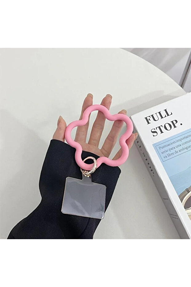 Pink Nylon / Spandex Silicone Flower Pattern Bracelet Mobile Phone Lanyard Anti-fall Anti-lost Unive