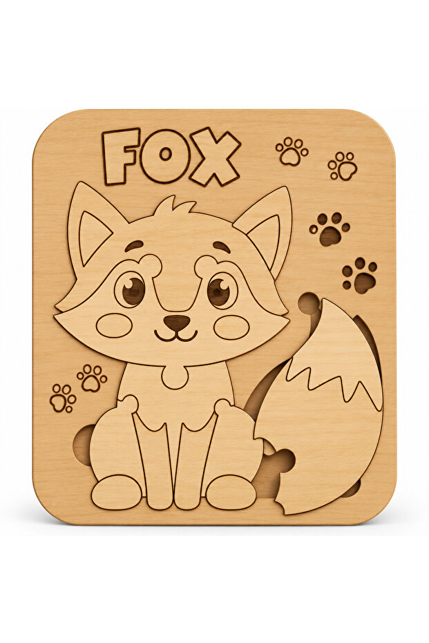 🦊 Montessori Wooden Fox Puzzle 20X25 cm | Fox Themed Wooden Puzzle | Educational Puzzle for Children 🧩