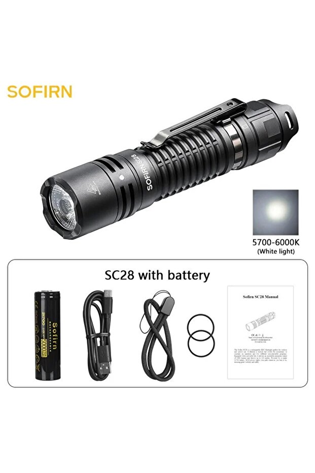 Lithium Metal black 5700-6000K With 21700 battery Sofirn SC28 XHP50B HD LED 2800Lm Type-C Rechargeab