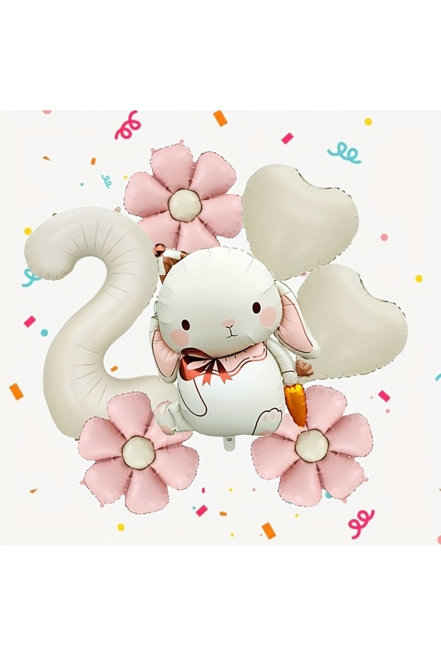 other 2 7pcs Adorable Rabbit Daisies Balloon Set 40 Inch Cream White Number 1-9 Birthday Balloon Car